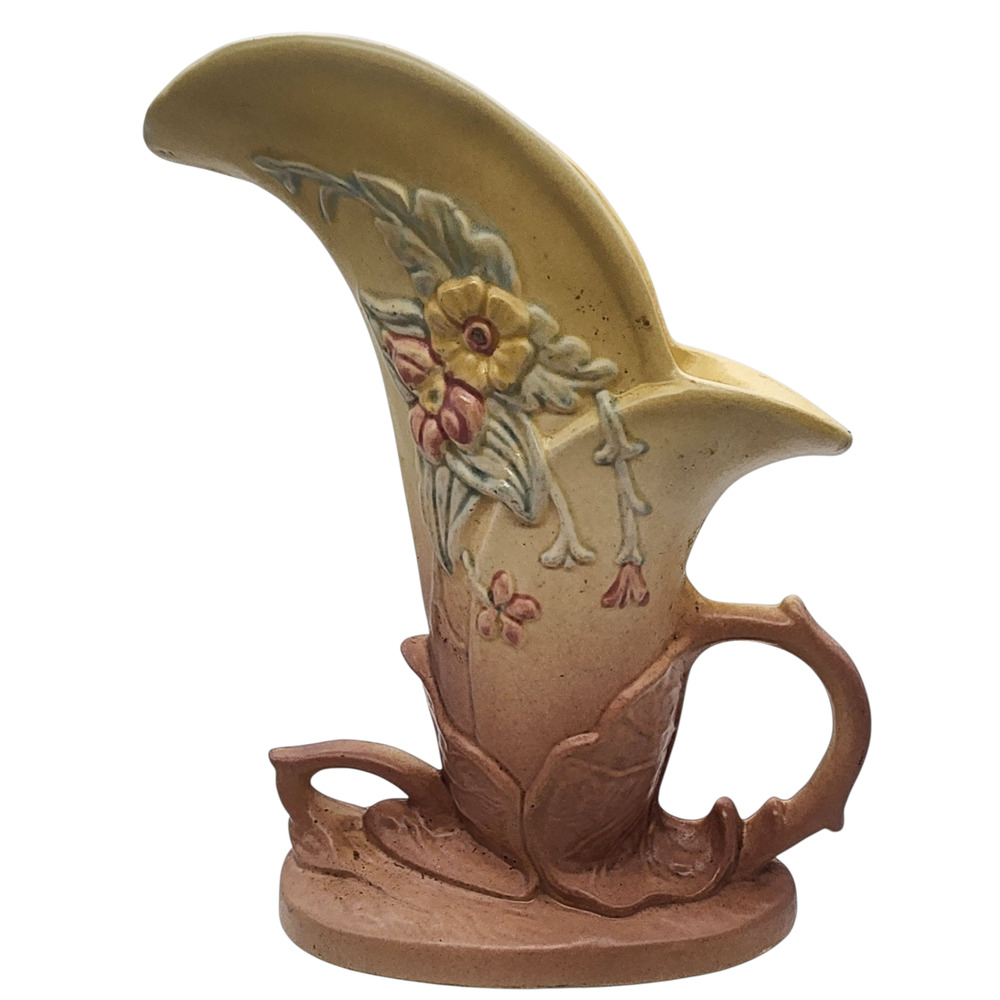 Vintage Hull Art Pottery Cornucopia WILD FLOWER Vase W-10-8-1/2"